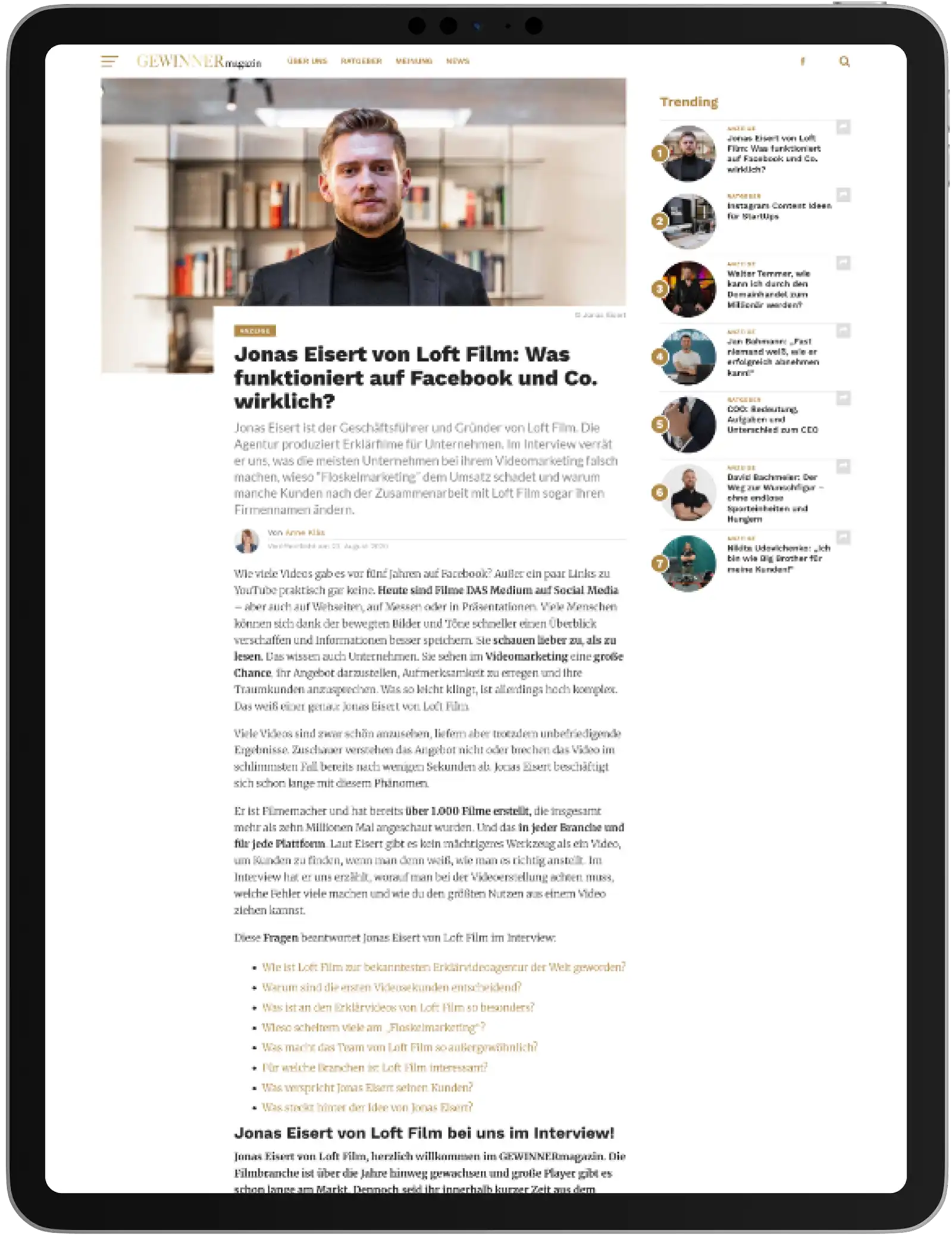 Ein Zeitungsbericht über Jonas Eisert im WINNERmagazin.